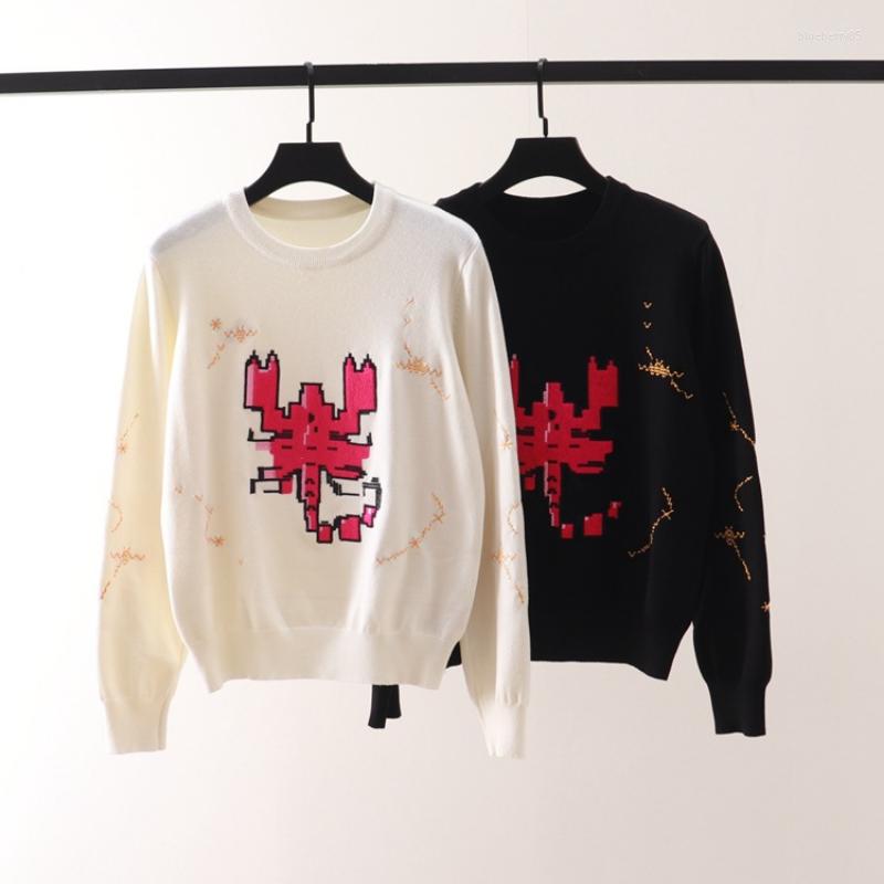 

Women' Sweaters 2023 Woolen Sweater Pullovers Women Knitted Tops Long Sleeve Jumper Casual Jersey Cartoon Animal Embroidery Japanese Korean, Black