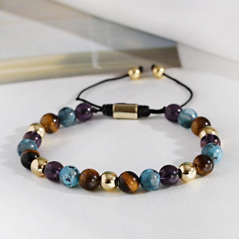 

Strand Mixed Color Beads Bracelet Homme Hand-Woven Adjustable Size 8mm Natural Wood Bracelets Men Prayer Jewelry Yoga