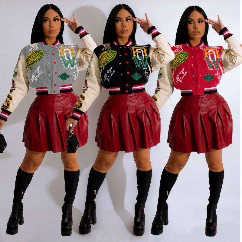 

Women' Jackets Varsity Baseball Letterman Jacket Winter Clothes Women 2023 Cropped Cyber Y2K Streetwear Racing Bomber Autumn Coat, Black