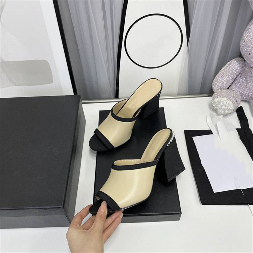

Luxury Design Sandals 2023 Fashion Channel Women Summer High Heels Leather Cross Lace up Student Casual Slippers 05-023