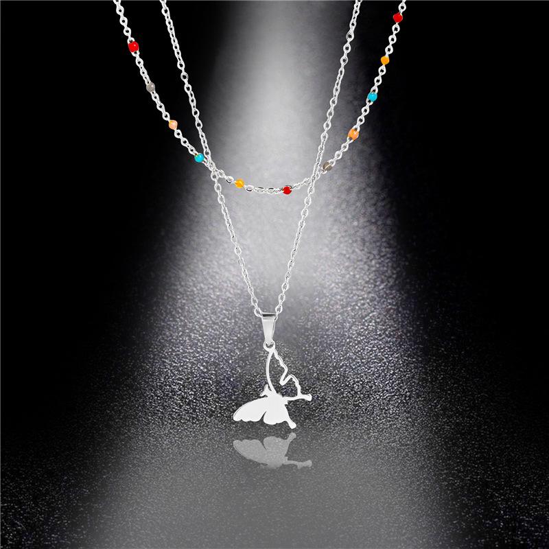 

Choker Chokers Ins Simple Butterfly Necklace&Pendant For Women Stainless Steel Double Oil Drop Chain Jewelry Gift