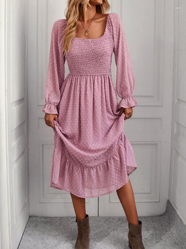 

Casual Dresses 2023 Spring Ruffles Long Dress Women Black Square Neck Betterfly Sleeve Party Ladies Hollow Out Female Vestidos