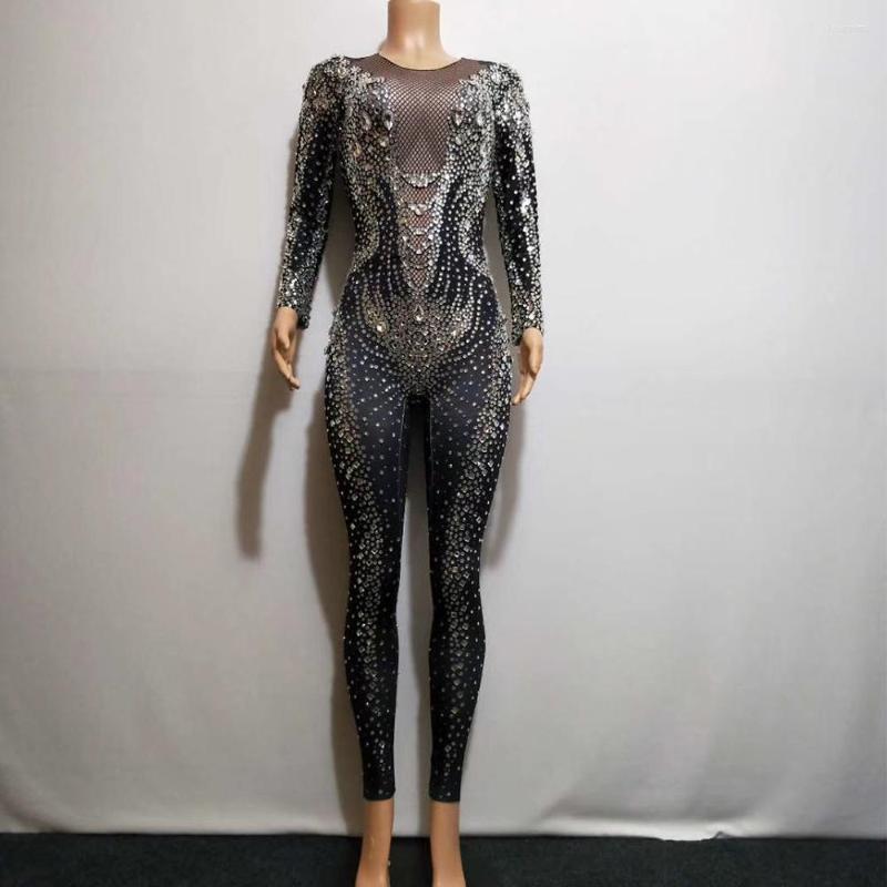 

Stage Wear Luxury Rhinestones Black Jumpsuit Women Evening Prom Party Birthday Celebrate Drag Queen Outfit 2023 Long Sleeve, Jumpsuits