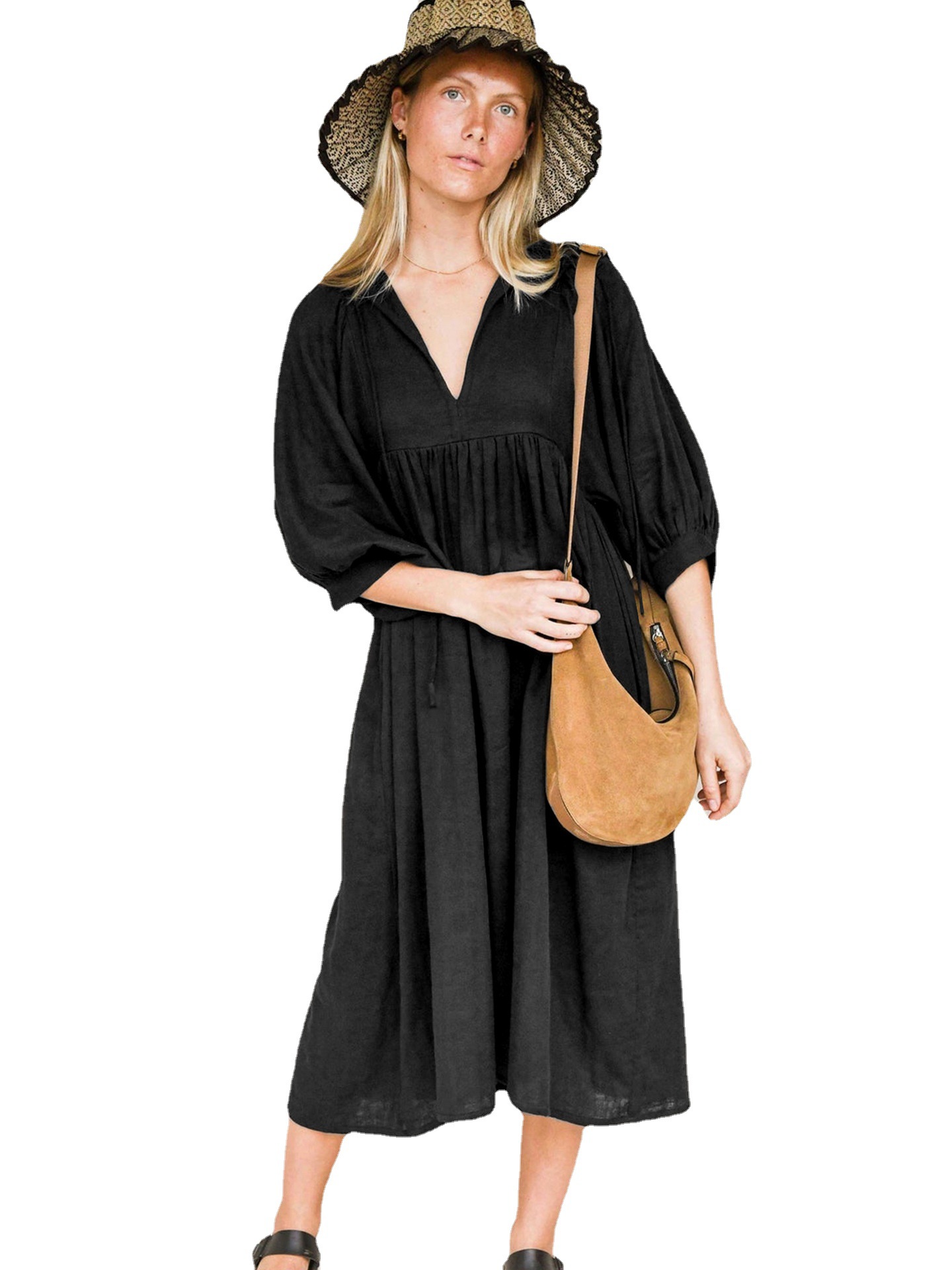 

Casual Dresses lantern sleeve tie rope large size dress, 01