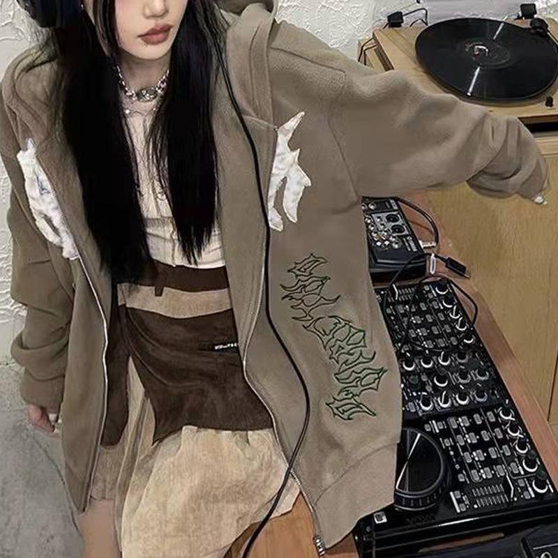 

Women's Hoodies & Sweatshirts Harajuku Letter Graphic Print Women Kawaii Vintage Zip Up Sweatshirt Casual Y2k Aesthetic Korean Fashion Alt C, Coffee