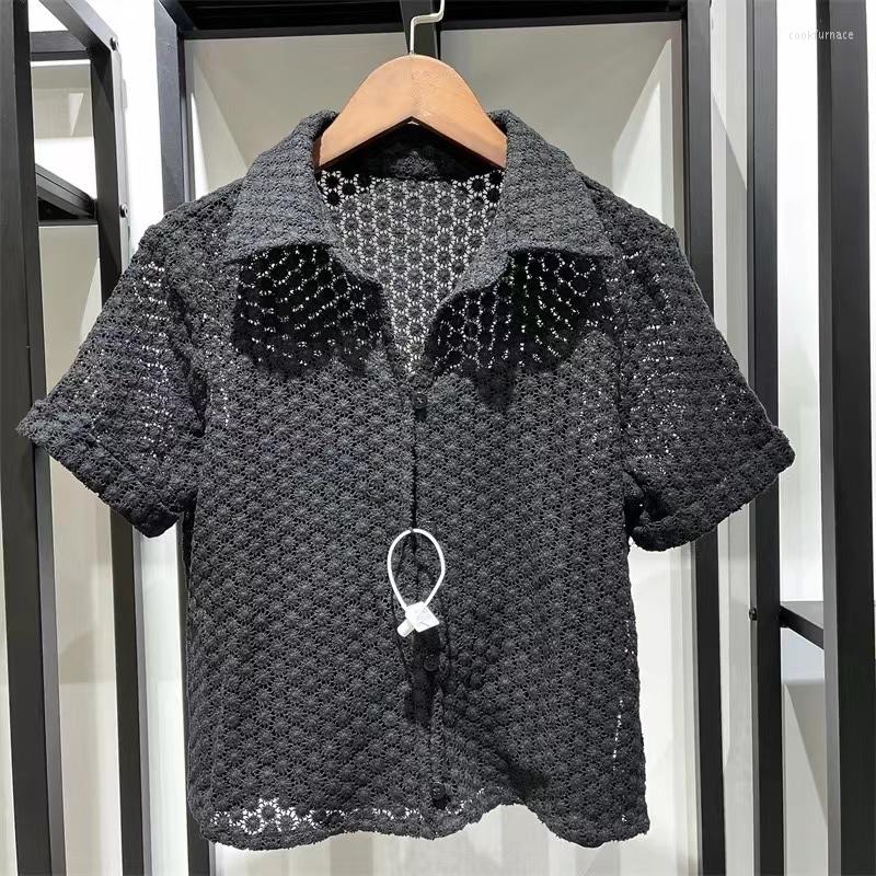 

Women' Blouses White Short Sleeved Shirt Women' 2023 Summer Slim Design Wood Ear Half Top, Beige