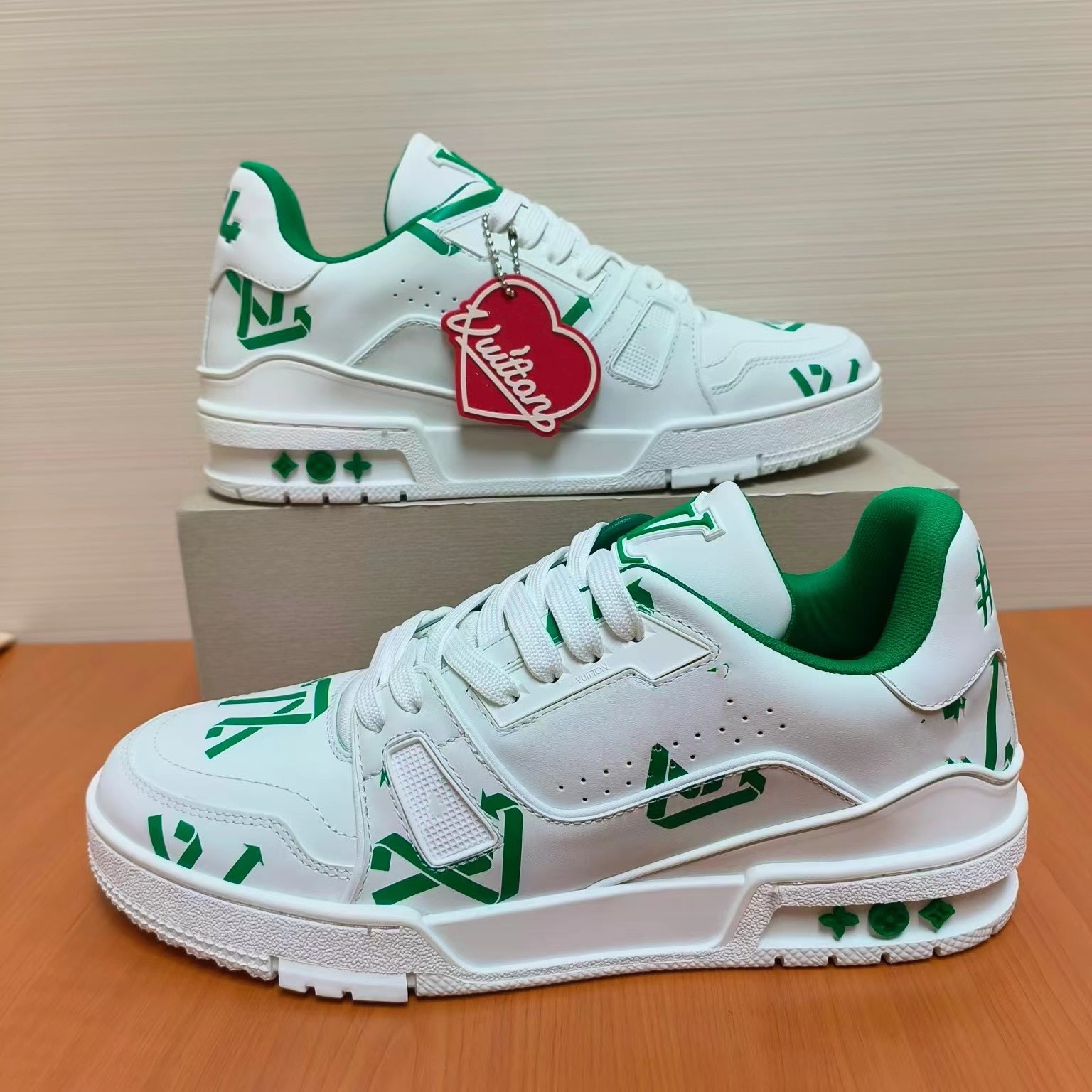 

New men's small white shoes white green printing 1AAGXD trainer shoes