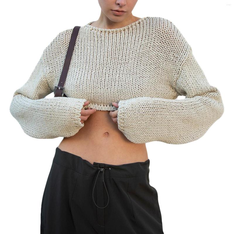 

Women' Sweaters Women Vintage Knit Crop Tops Y2k Pullover Long Sleeve Crew Neck Shirt Knitwear 2000s Aesthetic Streetwear, As the photo show