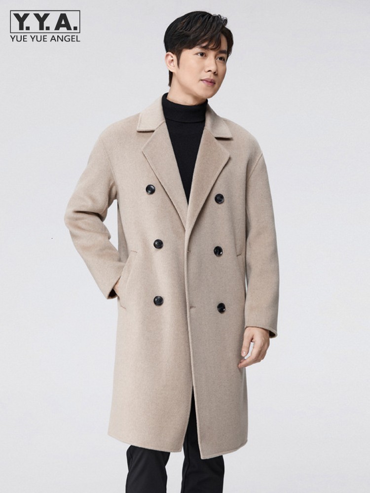 

Men's Wool Blends High Quality Men 100 Trench Coat Business Work Autumn Winter Double Breasted Two Faced en Long Coats Cargo Windbreaker 230225