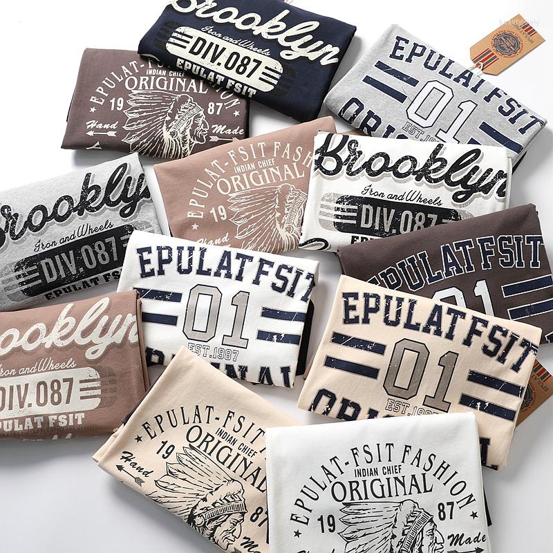 

Men's T Shirts 2023 Summer American Retro Short-sleeved O-neck Printed T-shirt Men's Fashion Simple Cotton Washed Casual Sport Tops, 68108