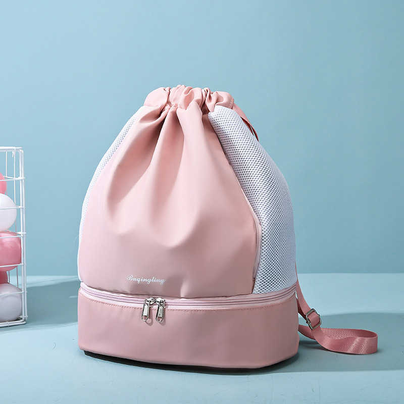 

New dry-wet split shoe bin fitness backpack Oxford cloth drawstring pocket backpack women's large capacity luggage bag, Black