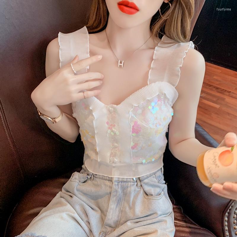 

Women' Tanks Sexy Sequined Suspender Tops Women' 2023 Summer Slim Short Off-Shoulder Vest T-shirt, Women tops
