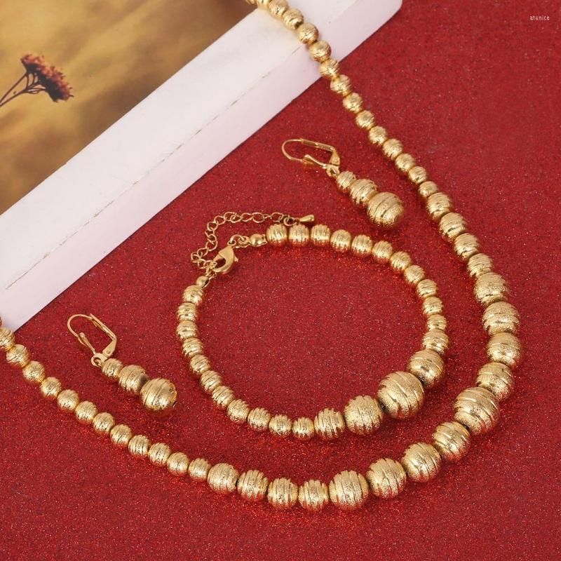 

Necklace Earrings Set Fashion African Beaded Bracelet Sets Gold Color Ball Beads Ethiopian Women Jewelry Wedding, Picture shown