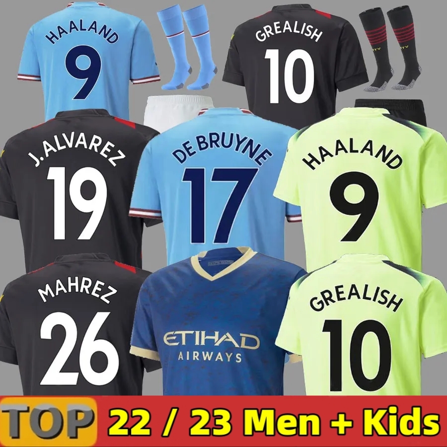 

MANS CITIES 22 23 Erling Haaland SOCCER JERSEYS PHILLIPS Agueroooo anniversary GREALISH DE BRUYNE FODEN 2022 2023 fans player football tops shirts kids kit thai, 22 23 away adult player