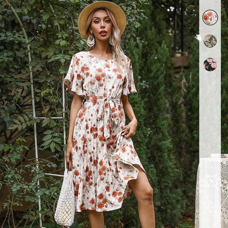 

Strictly Selected Selling Products Casual Dresses Floral Ruffle Sleeve Round, Blue4