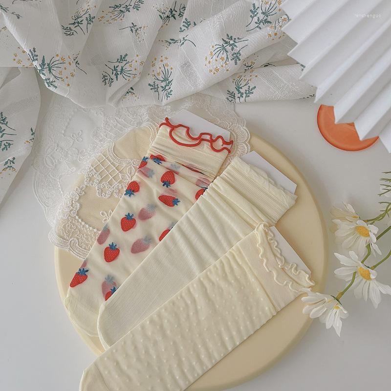 

Women Socks 3 Pairs WAve Point Strawberry Woman Sets Summer Happy Cool Cute Things Soft Girl Caicetines Korean Fashion Ultrathin, Khaki