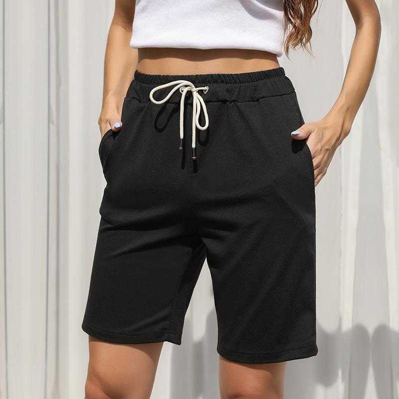 

Summer Elastic Drawstring Fifth Pants Casual Sports Shorts For Women, Espresso brown