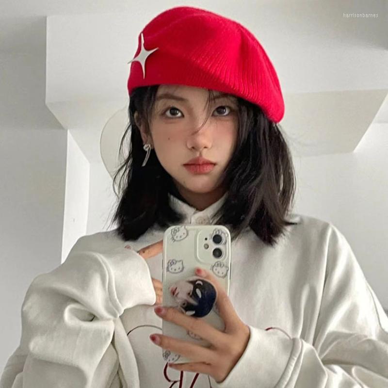 

Berets Ins Personality Cross Star For Women Autumn And Winter All-match Warm Knit Cap Japanese Retro Beret Fashion Painter Hats, Brown