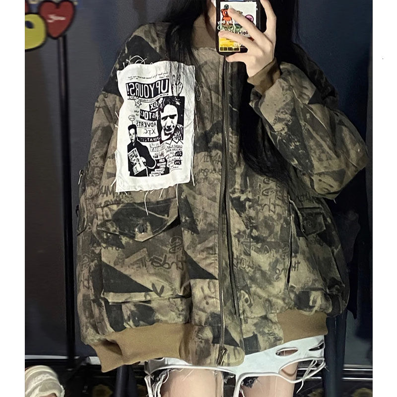 

Women s Jackets Varsity Vintage Dark Print Grunge Baseball Uniform Casual Coat Ins Fashion Streetwear Zipper 230225, Black