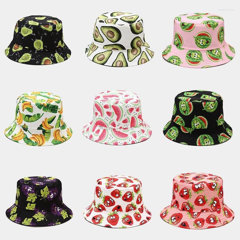 

Berets Creative Printing Fruit Pattern Fisherman Hat Female Unisex Fishing Outdoor Sunscreen, M-03
