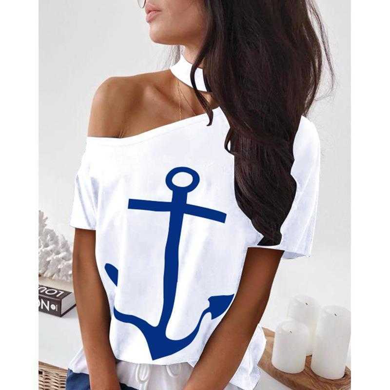 

Summer Loose Shirts Shoulder Printed Short Sleeved Animal Print T Shirt, White