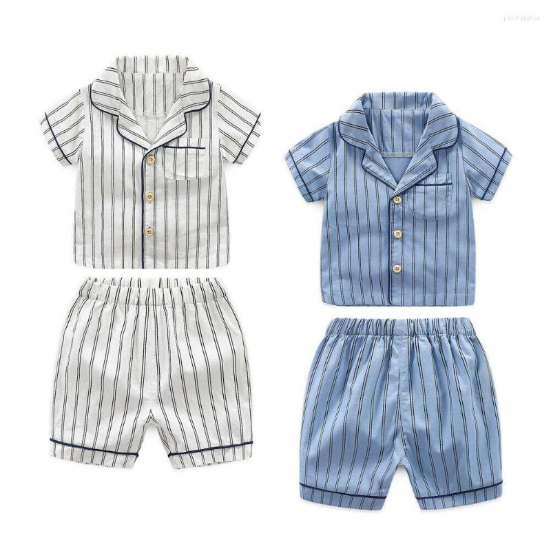 

Clothing Sets Gentleman Style Summer Toddler Kids Boys Stripe Clothes Sleepwear Pajama Set Shirt Pant, Blue