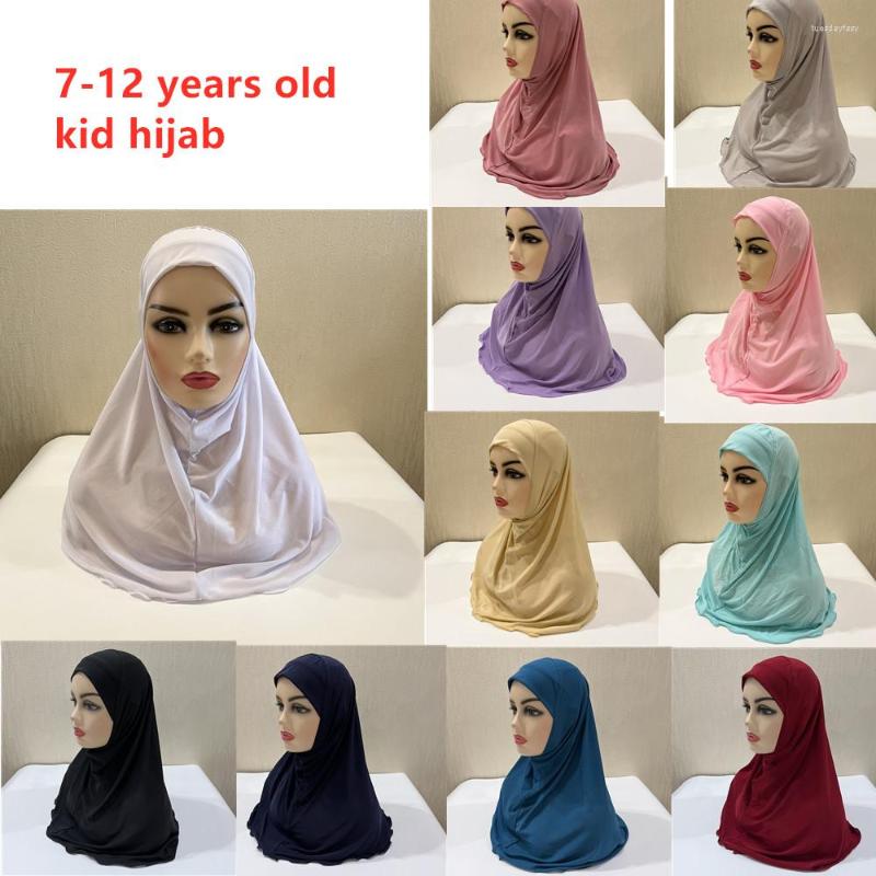 

Ethnic Clothing 7-12 Years Old Muslim Girls Hijabs Instant Headwrap Plain Color Turban Amira Convinient Ready To Wear 60CM