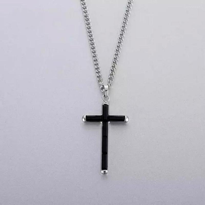 

Pendant Necklaces 2023 Trendy Men's Black Cross Necklace Couples Crystal Clavicle Chain Women's Fashion Fine Jewelry Free