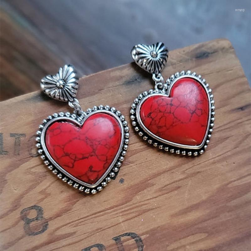 

Dangle Earrings Vintage Geometry Heart-shaped For Women Fashion Statement Red Blue Ear Studs Boho Jewelry Accessories Pendientes