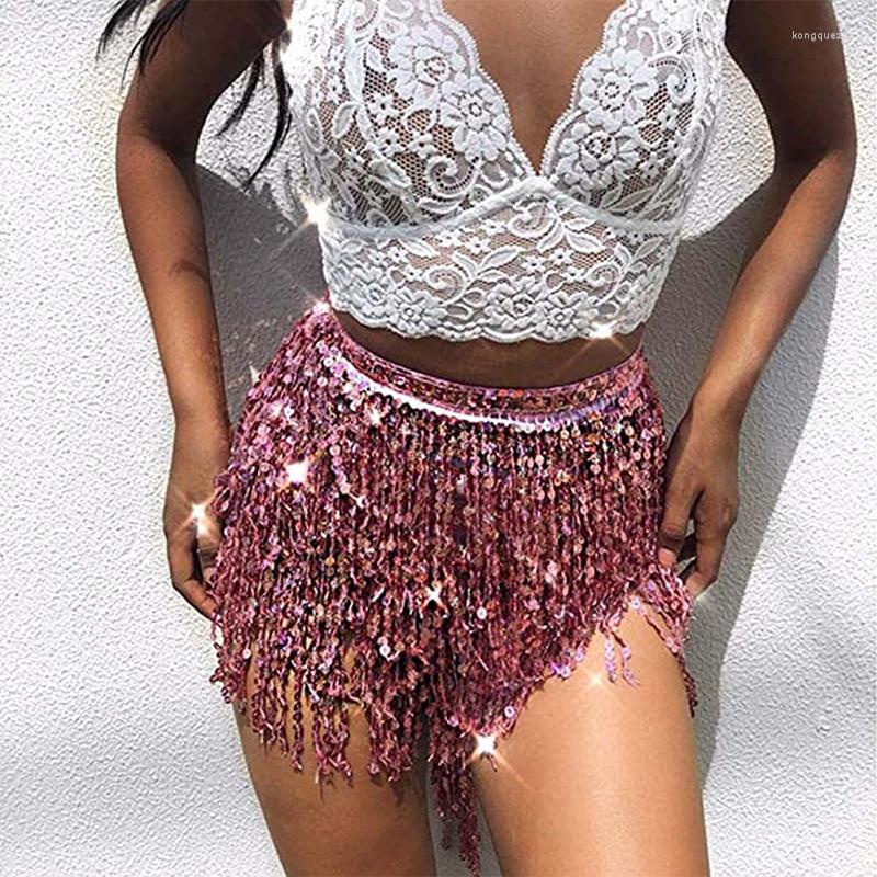 

Skirts Hirigin Women Belly Dance Hip Skirt Glitter Sequins Tassel Sundress Girls Mini Wrap Summer Sexy, Black