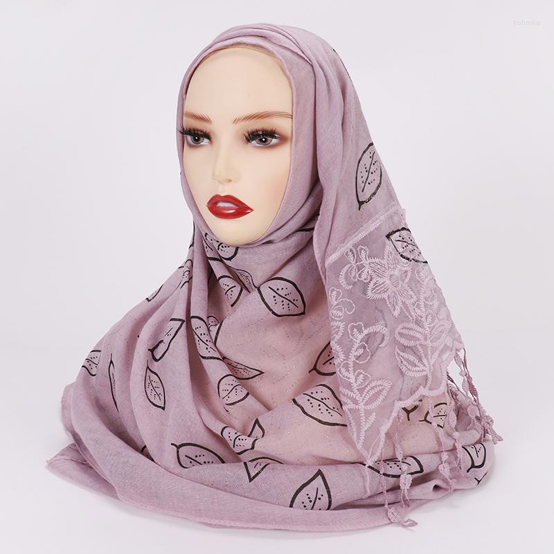 

Ethnic Clothing Wedding Style Luxury Women Tassel Hijab Embroidered Lace With Crystal Scarf Long Cotton And Linen Muslim Shawl Wraps