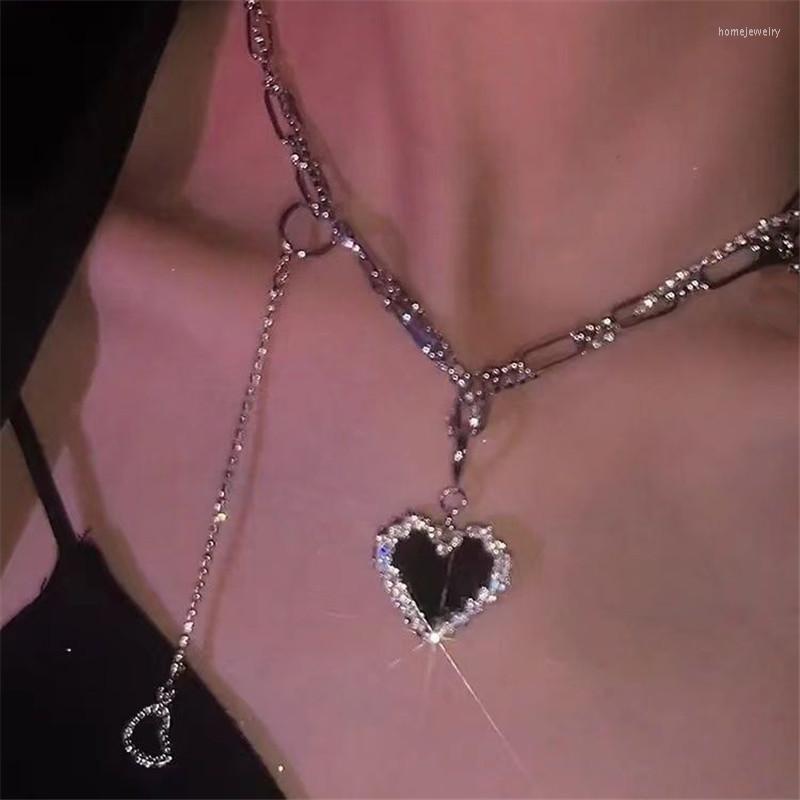 

Pendant Necklaces Punk Hiphop Shining Zircon Heart Charm Pendants Necklace For Women Girls Statement Party Jewelry Gifts Dz356