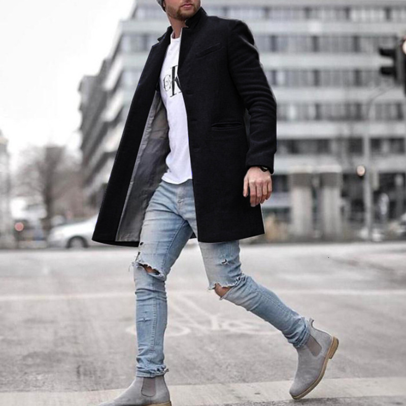 

Men' Wool Blends Fashion Men Woolen Coat Autumn Windbreaker Midlong Solid Color Suit Collar Jacket Casual Long Warm Cardigan Overcoat Tops 230225, Blue