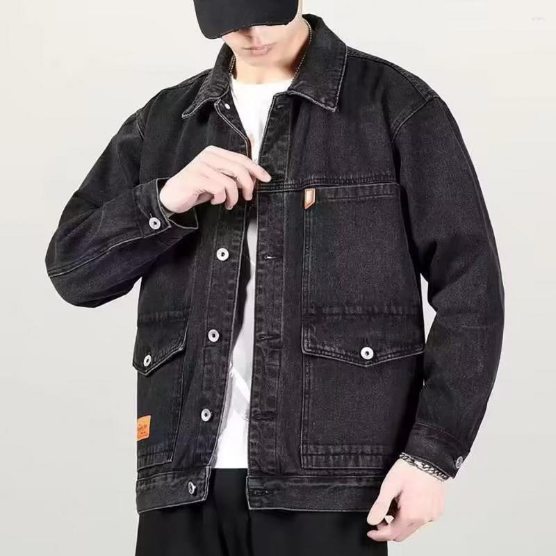 

Men's Jackets Thick Plus Size Men Denim Jacket Pocket Loose Single-breasted Warm Cardigan Mid Length Coat, Black