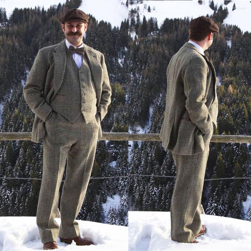 

Men's Suits Business Men Tailor-Made 3 Pieces Plaid British Style Wedding Groom Formal Tailored Causal Prom Fashion Costume Homme, Red