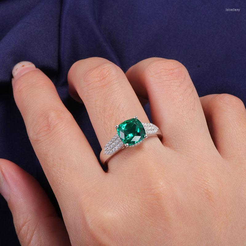 

Cluster Rings Central 9x9mm Inclusion Inside Crushed Cushion Cut Lab Created Emerald Side Stones Moissanite US Size 10 White Platinum