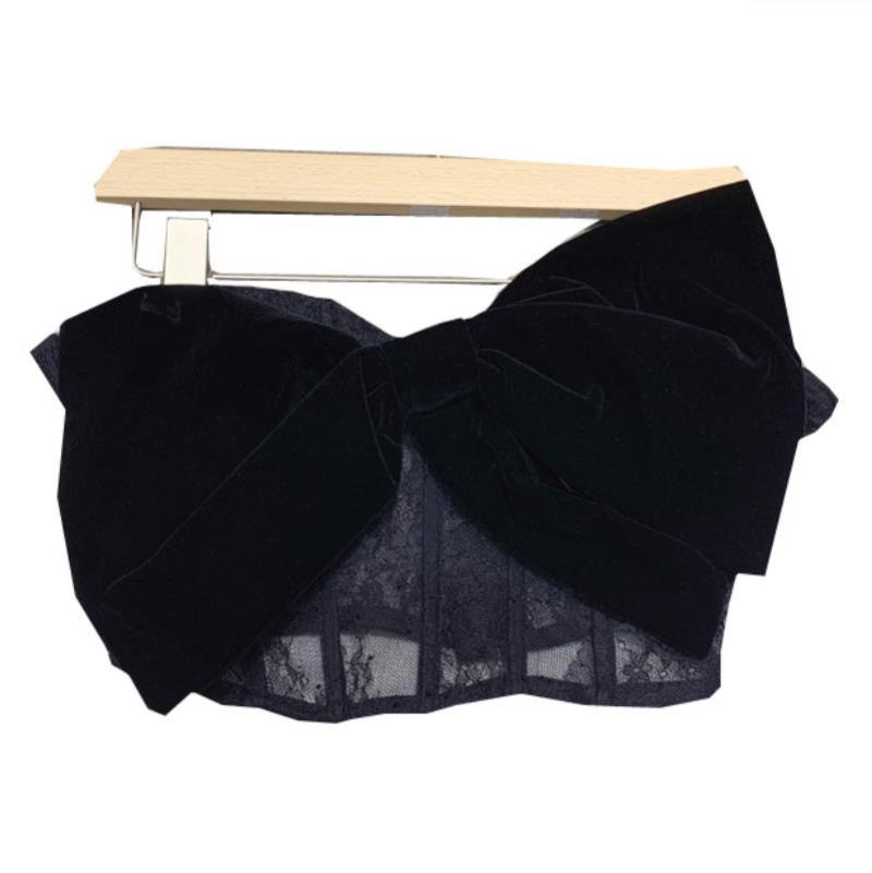 

Women' Tanks & Camis Summer Sexy Tank Tops For Women Fashion Chic Velvet Bowknot Lace Tube Top Vest Female Slim Backless Cropped BustierWom, Black