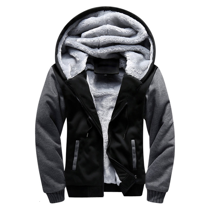 

Men's Hoodies Sweatshirts Shionfa Patchwork Fleece Hoodie Winter Thick Casual Hooded Cardigan Fashion Bomber Fur Jackets Zipper Coat 5xl 230225, Black