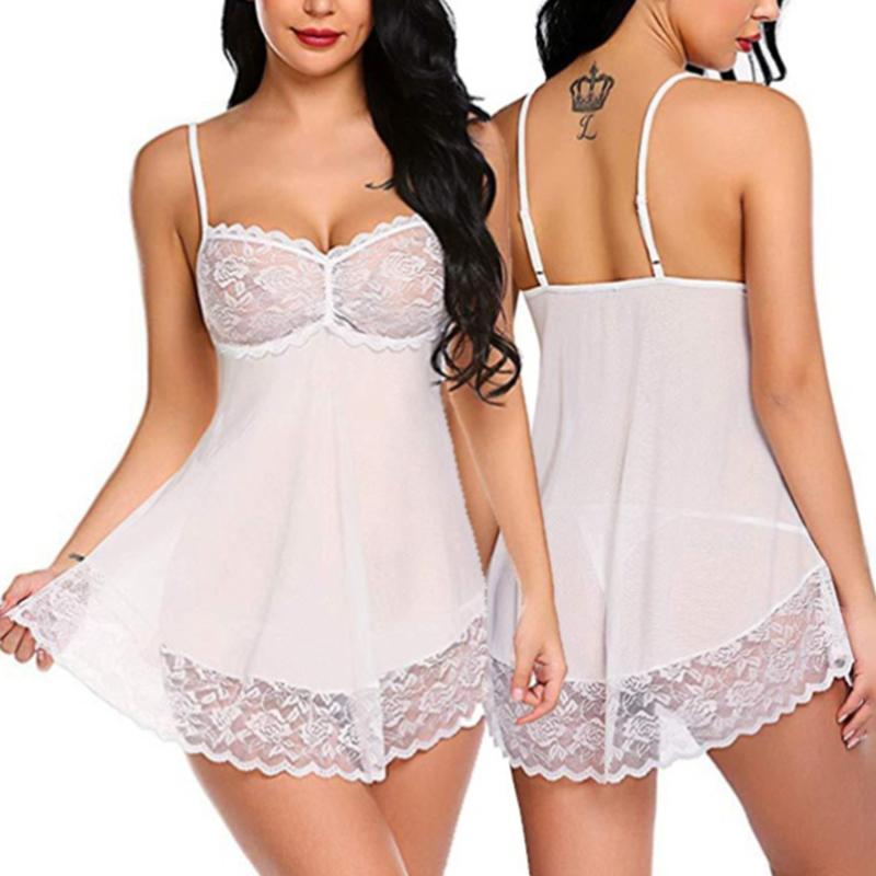 

Women' Sleepwear Ladies Sexy Perspective Temptation Lingerie Nightwear Lace Patchwork Nightdress Nightgown, Green
