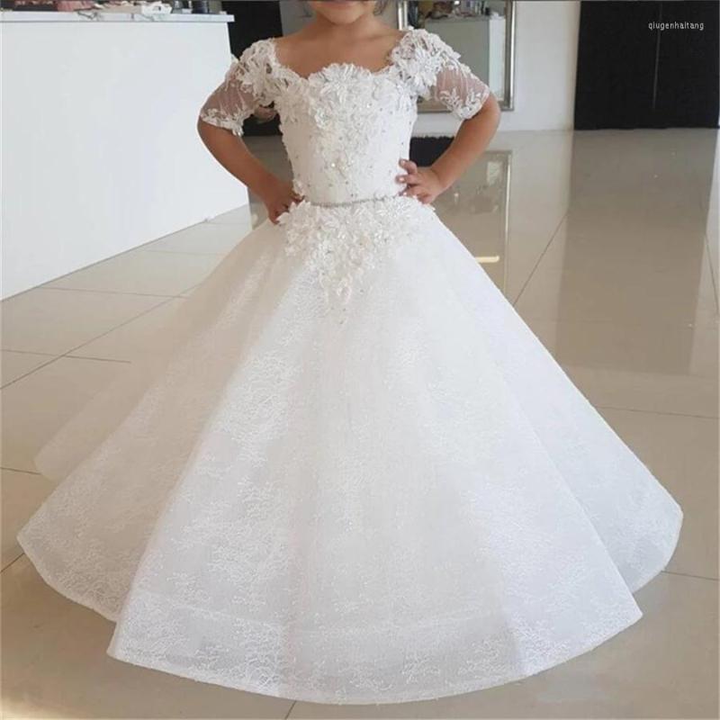 

Girl Dresses White Sweet Flower Dress Applique Floor Length Organza Sleeveless For Wedding Pageant Holy Communion Prom, Blue