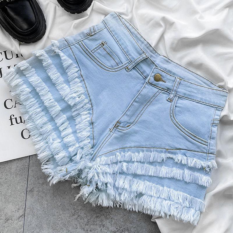 

Women' Shorts High Waist Denim Women' Summer 2023 Design Ultra-short Tassel Jeans Korean Style, Sky blue