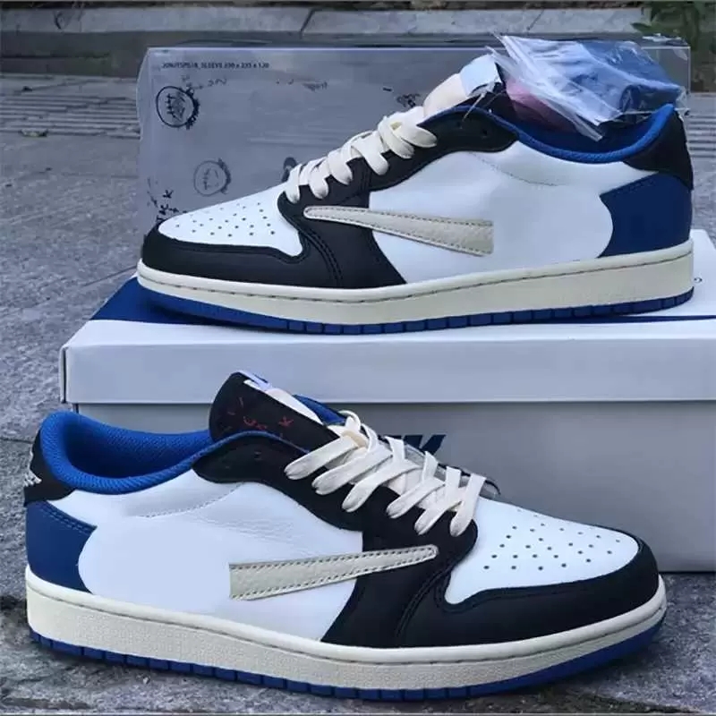 

Basketball Shoes Travis Scot X Jumpman 1 Low OG Fragment White Military Blue Designer With Original Box, #1