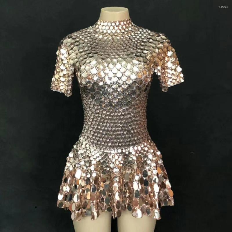 

Stage Wear Shining Mirror Glitter Short Sleeve Sexy Women Dress Jazz Latin Ballroom Dance Clothing Singer Performance Costumes