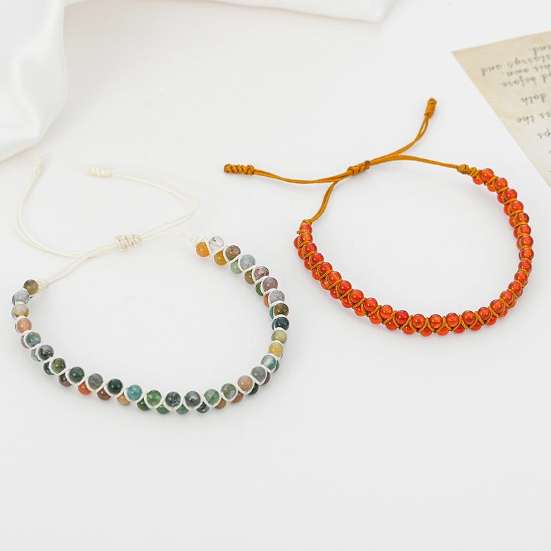 

Charm Bracelets 2023 Handmade Natural Stone Boho Yoga Wrap Bracelet & Bangle Minimalist Double Layers Braided Women Men Gift