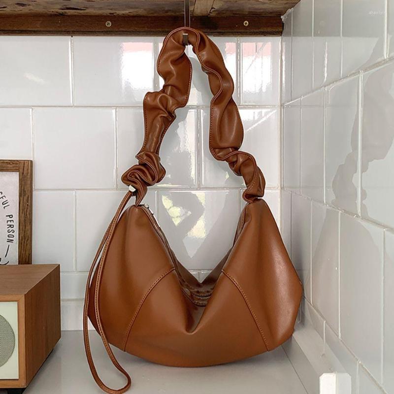 

Evening Bags Retro Women Crossbody Large Capacity Pleated Drawstring Tote 2023 Luxury Designer Pu Leather Ladies Commuter Shoulder Bag, Black