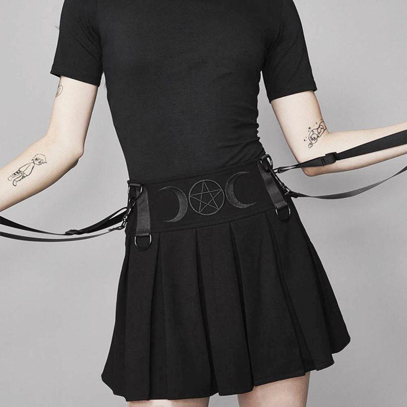

Skirts Rosetic Suspender Pleated Skirt Mini Women Summer Embroidery Moon Pentagram Goth Girl High Waist Streetwear School Black