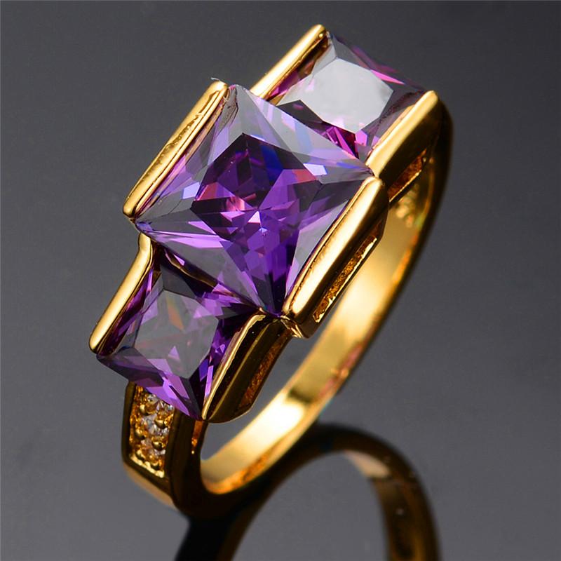 

Wedding Rings Luxury Female Purple Crystal Zircon Ring Fashion Gold Color Unique Style Promise Engagement For WomenWedding
