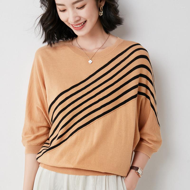 

Women's Sweaters 21 Spring Autumn Women's Wool Sweater Thin Large Loose Round Neck Bat Sleeve Diagonal Stripes Harajuku Knitted Pullover, Army green
