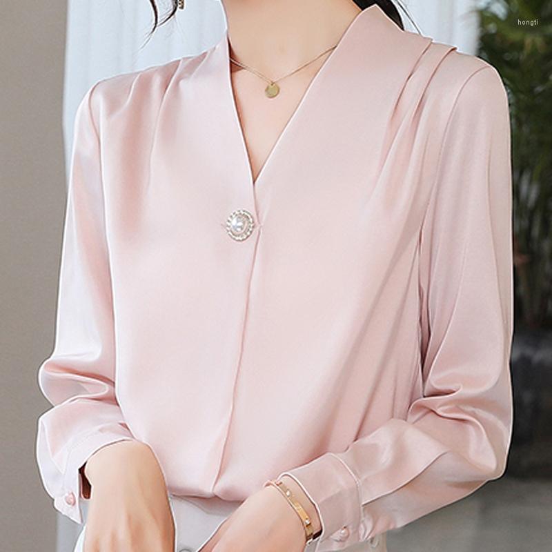 

Women' Blouses Women Long Sleeve Blouse Blusas Mujer De Moda 2023 Elegantes V-Neck Chiffon Shirt Tops E638, White