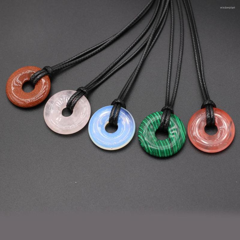 

Pendant Necklaces 6PCS Wholesale Natural Stone Agate Clear Quartz Round Semi-hole Beads Necklace Making DIY Fashion Jewelry Gift